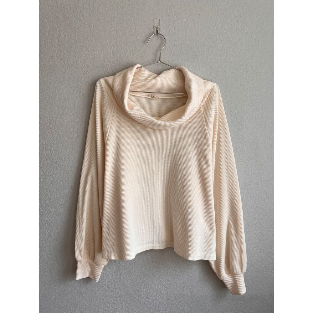 Pilcro Anthropologie Mock Neck Waffle Top in Cream Size XL